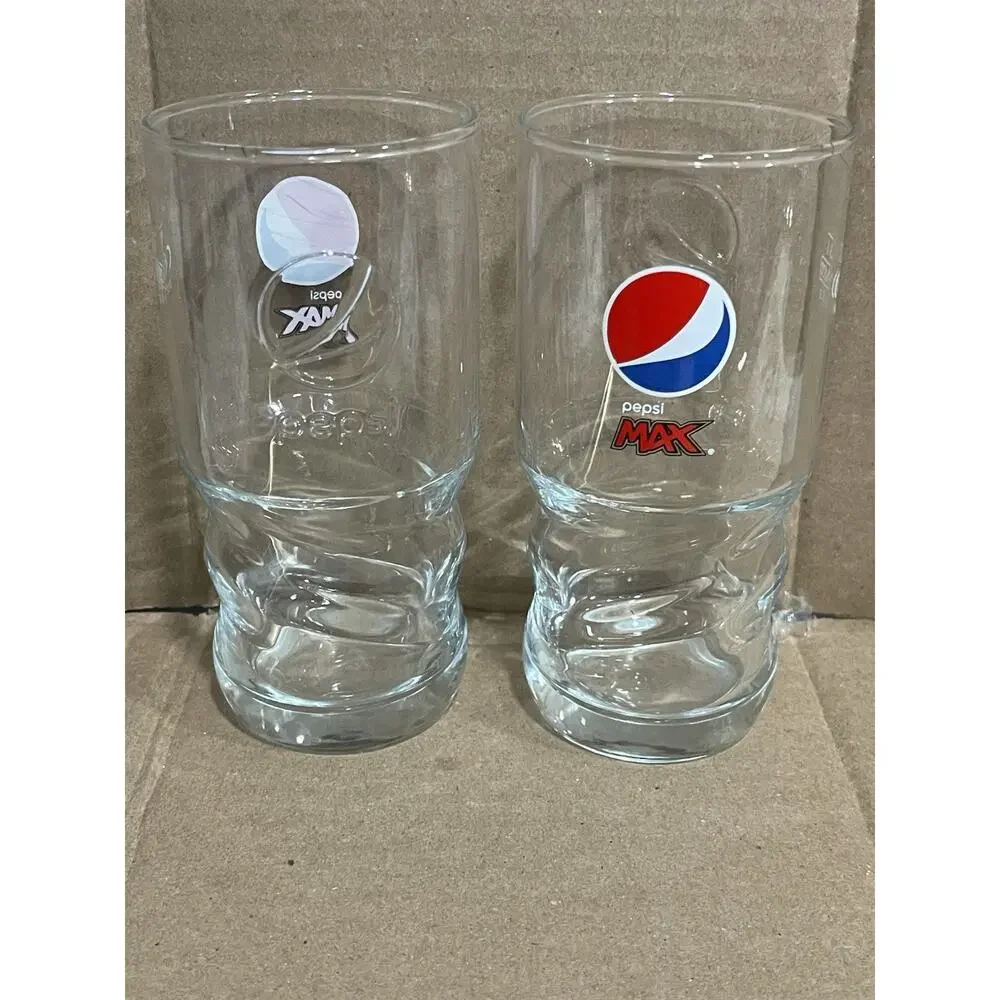 Pepsi Max Glass 12oz Set Of 2 HighBall Tumbler Color Logo RARE Vintage